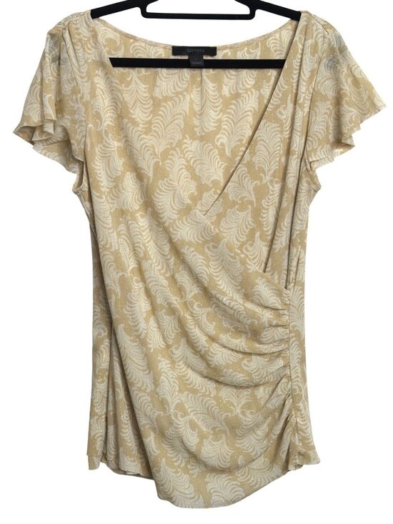 Express Tops - Vintage Y2K Express Wrap Top Womens Size L Glittery Pattern Short Flutter Sleeve